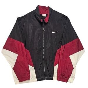 Vintage Nike Jacket Sz XL 90s Black Maroon Ivory Front Back Swoosh Mesh Lined